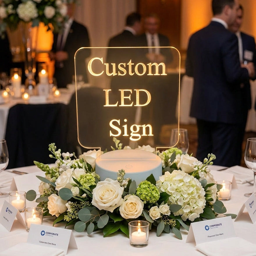 Custom Acrylic LED Table Sign - Engraved Logo or Message, Remote Included