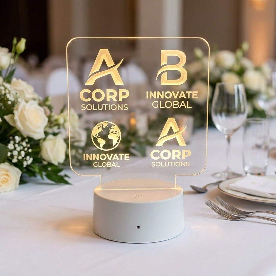 Custom Acrylic LED Table Sign - Engraved Logo or Message, Remote Included